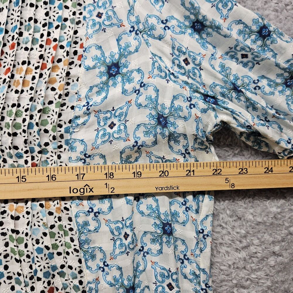 Jane Delancey Womens Patchwork Button Up Shirts Size Medium Colorful Lightweight - Picture 7 of 11